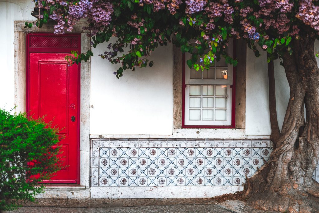 A painted tiled house facade